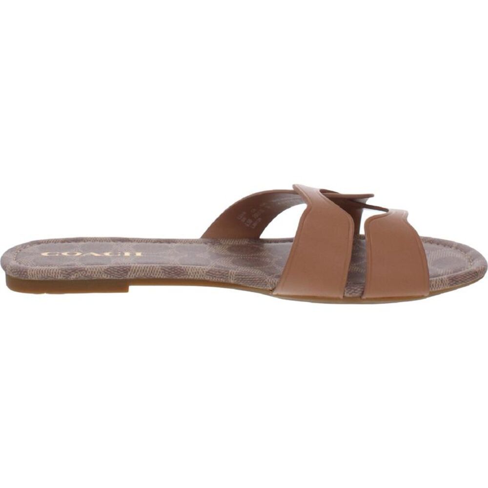 Coach Womens Essie Tan Leather Slip On Smooth Flat Sandals Shoes NWT_2